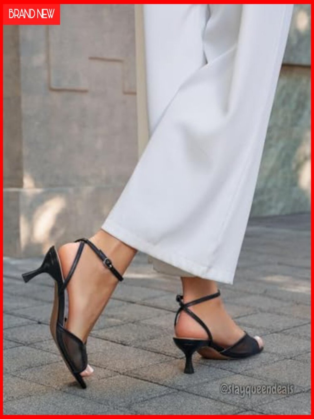 Women's Kitten Heel Strappy Sandals Mesh Square Toe Dress Shoes - Picture 4 of 7